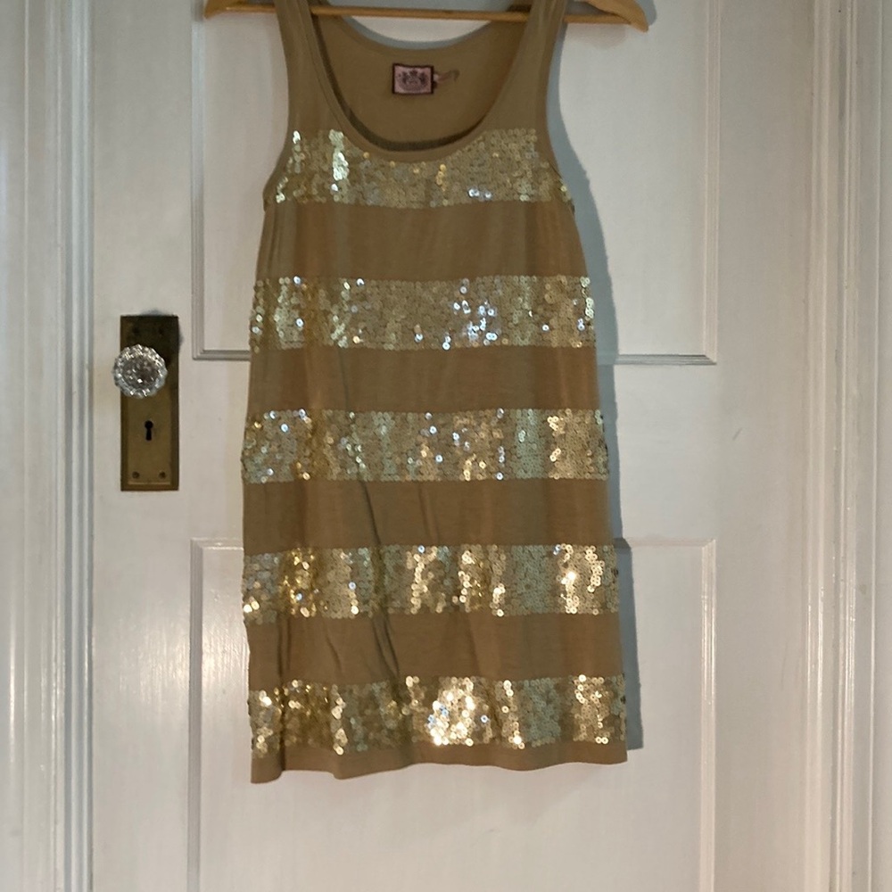 Gold Sequin Striped Tank Dress